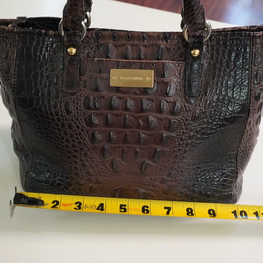 Brahmin Croc-Embossed Satchel in Dark Brown - Picture 10 of 14